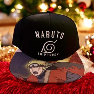 Naruto Shippuden Hat Mens Black Adjustable Snap-back Graphic Cap!!